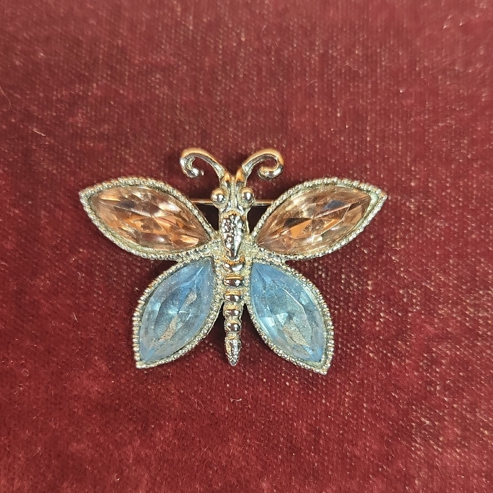 Butterfly Brooch with Blue & Pink Accents Stones